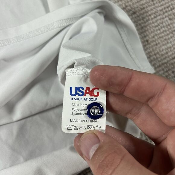 U Suck At Golf Polo Shirt Mens Large White Golf Performance Stretch USAG - Picture 8 of 11